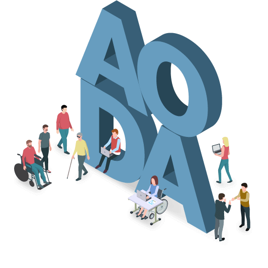 Illustration depicting AODA letters with people around it